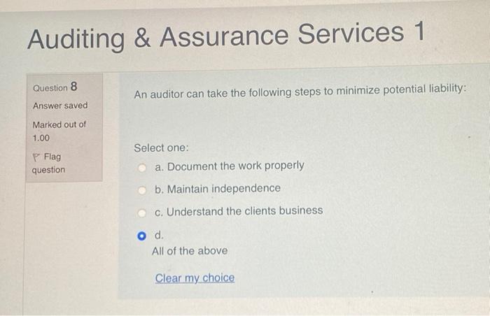 Solved Auditing & Assurance Services 1 Question 8 Answer | Chegg.com