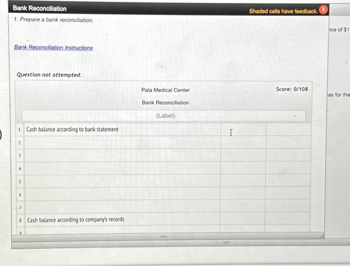 Solved The cash account for Pala Medical Conter at June