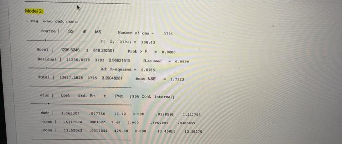Solved The models examined and results are as follows (see | Chegg.com