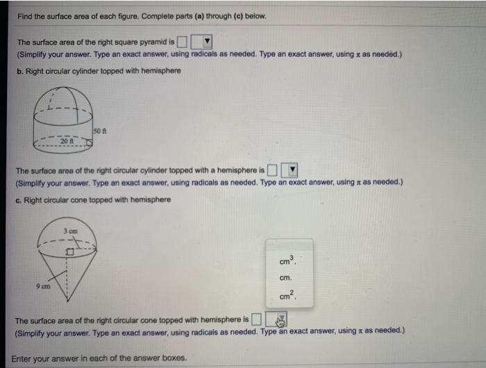 Solved Find The Surface Area Of Each Figure. Complete Parts | Chegg.com