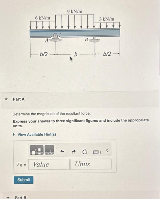 Solved Part A FR= = Submit 6 KN/m Part B B/2- 9 KN/m | Chegg.com