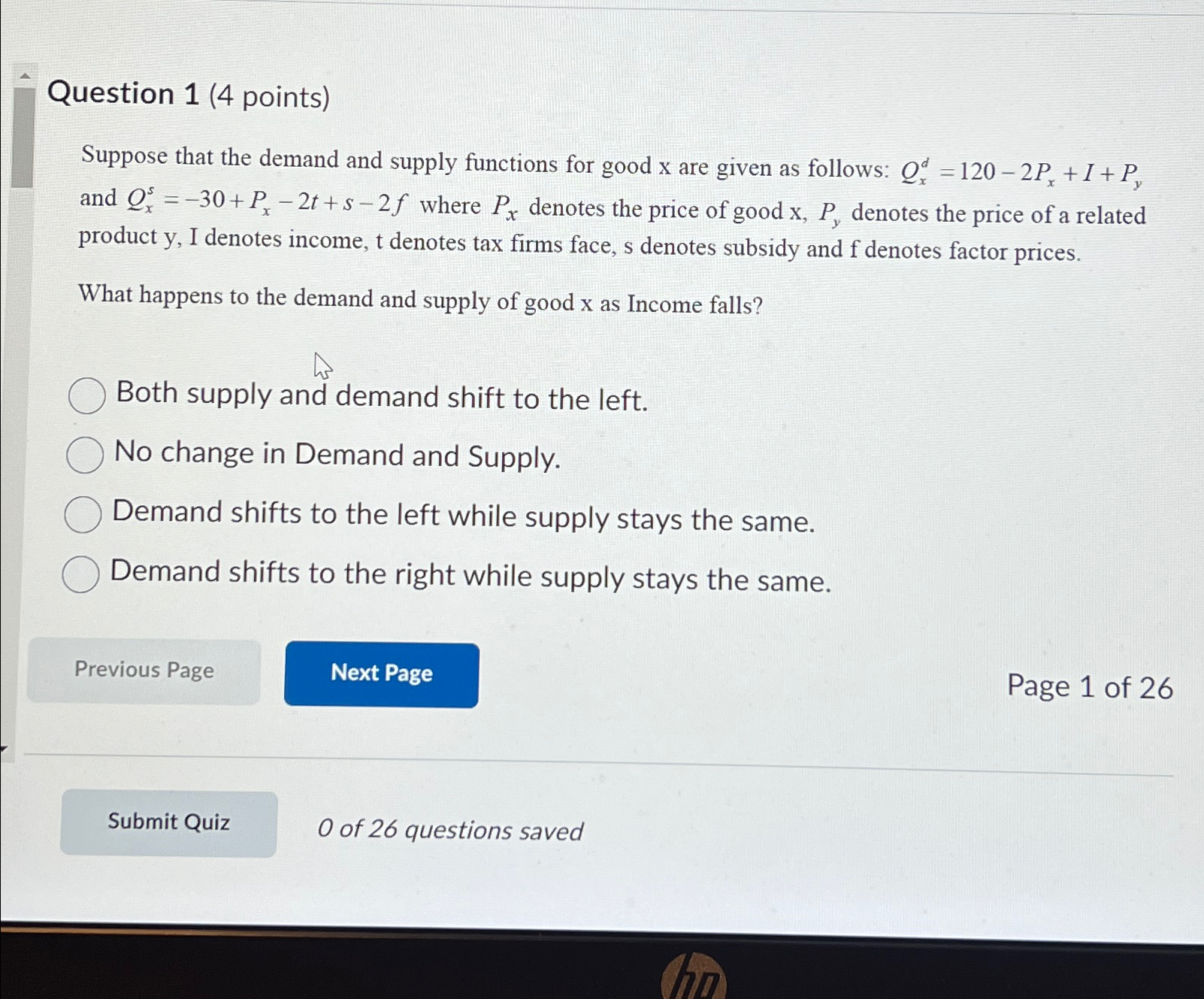 Solved Question 1 (4 ﻿points)Suppose that the demand and | Chegg.com