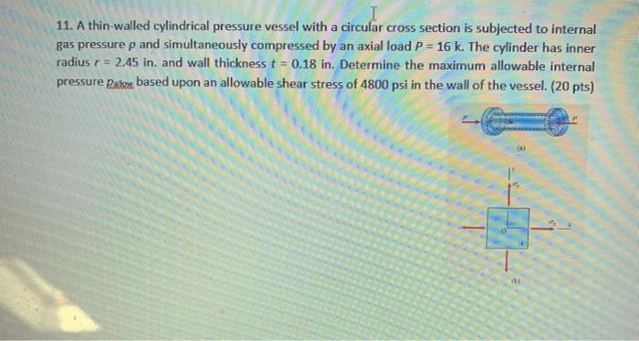 Solved 11. A thin-walled cylindrical pressure vessel with a | Chegg.com