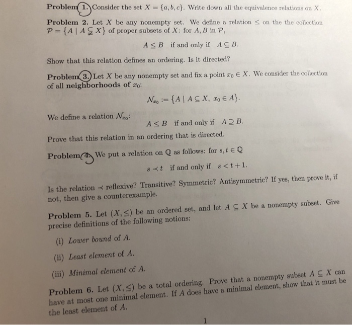 Solved Problem 1 Consider The Set X A B C Write Dow Chegg Com