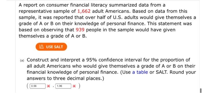 Solved A Report On Consumer Financial Literacy Summarized | Chegg.com