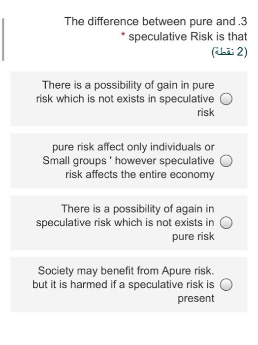 Solved The difference between pure and.3 speculative Risk is