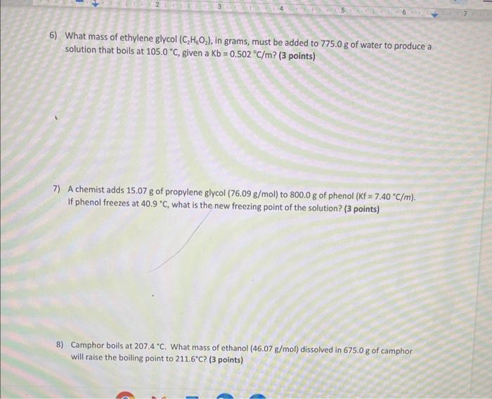 Solved 6 What mass of ethylene glycol C2H6O2 in grams Chegg