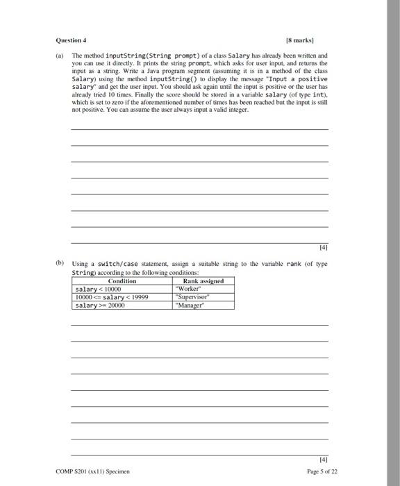 Solved Question 4 (a) The method inputstring(String prompt) | Chegg.com