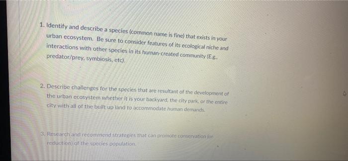 Solved a 1. Identify and describe a species (common name is | Chegg.com