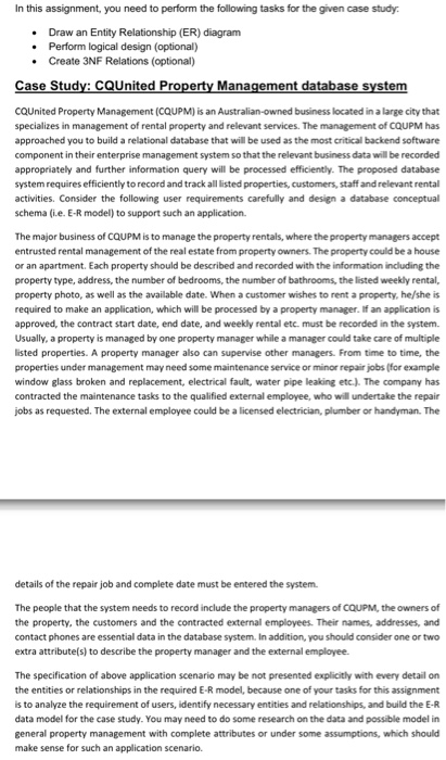 In this assignment, you need to perform the following tasks for the given case study • Draw an Entity Relationship (ER) diagr