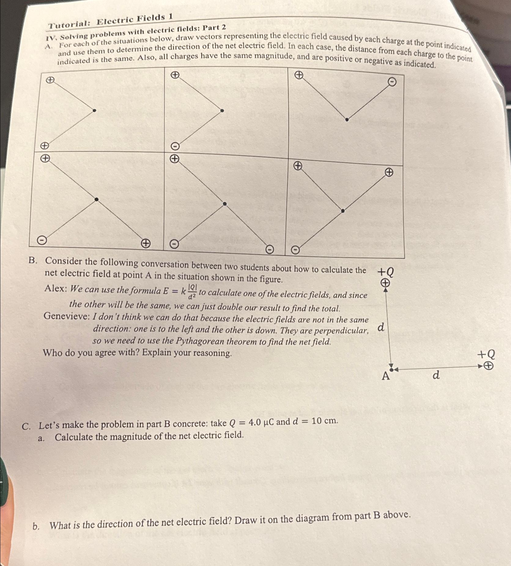 Solved Tutorial: Electric Fields 1IV. ﻿Solving Problems With | Chegg.com