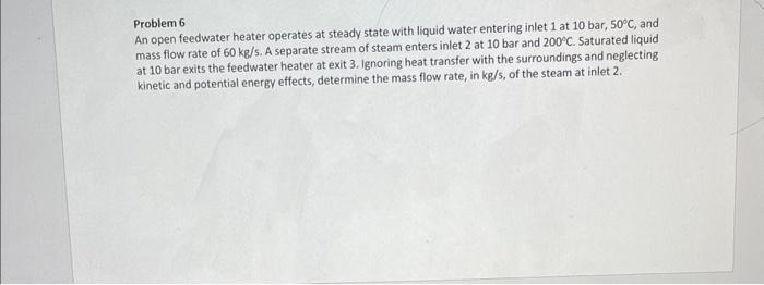Solved Problem 6 An open feedwater heater operates at steady | Chegg.com
