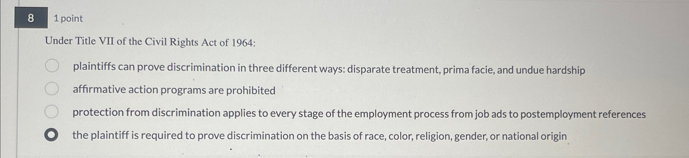 Solved 81 ﻿pointUnder Title VII Of The Civil Rights Act Of | Chegg.com