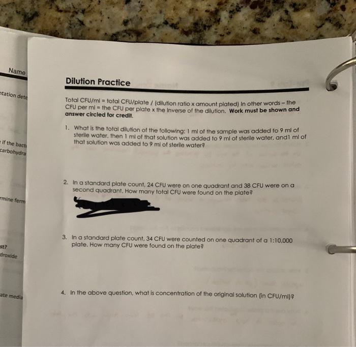 Solved Part 2 Standard Plate Count The standard plate