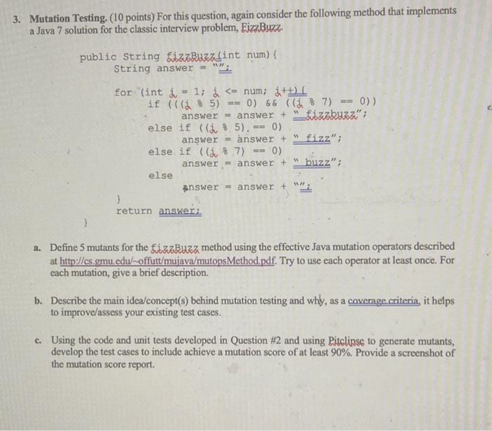 Solved Mutation Testing. ( 10 points) For this question, | Chegg.com