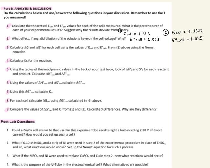 Part B. ANALYSIS \& DISCUSSION Do the calculations | Chegg.com