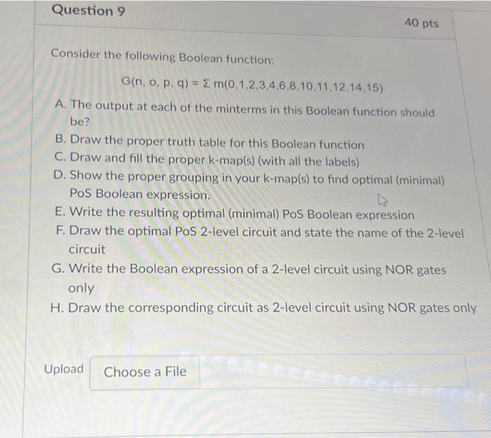 Solved Consider The Following Boolean Function: | Chegg.com