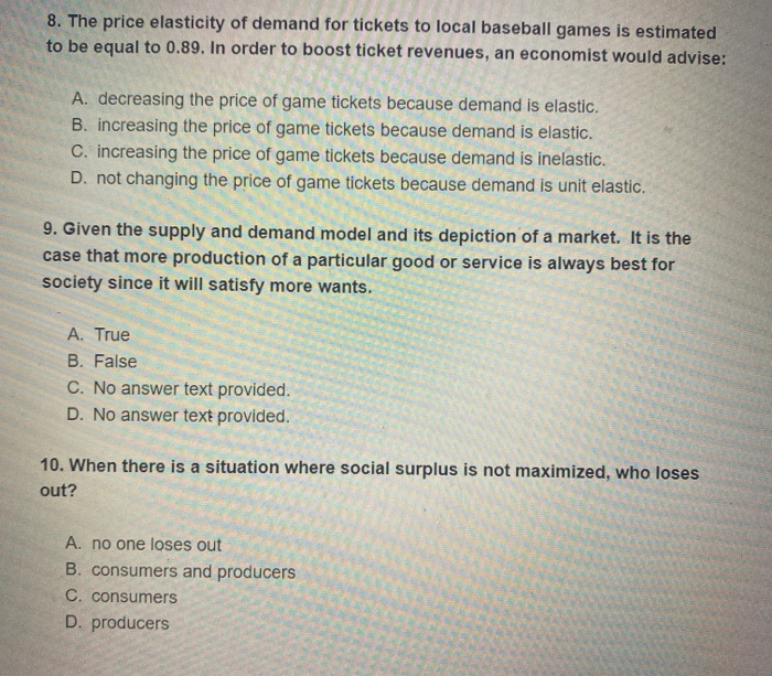 Solved 8 the price elasticity of demand for tickets to chegg