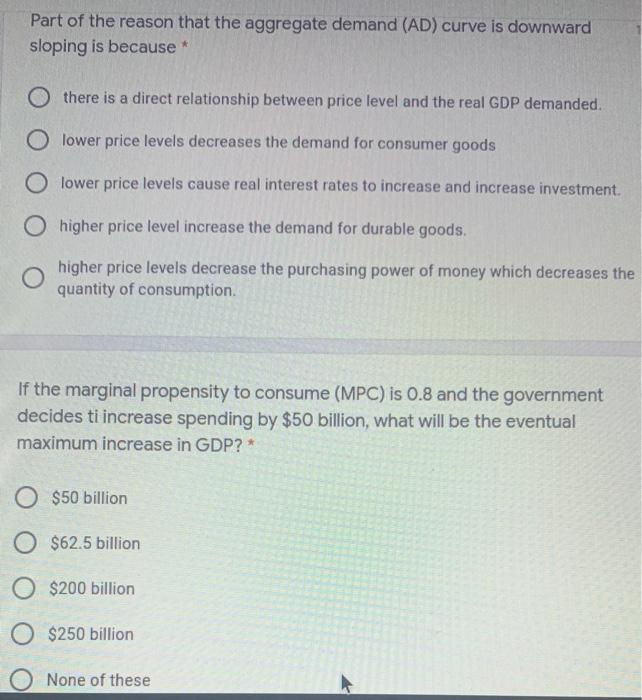 Solved Part of the reason that the aggregate demand (AD) | Chegg.com