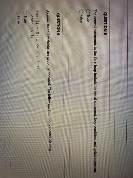 Solved QUESTION 5 The control statements in the for loop | Chegg.com