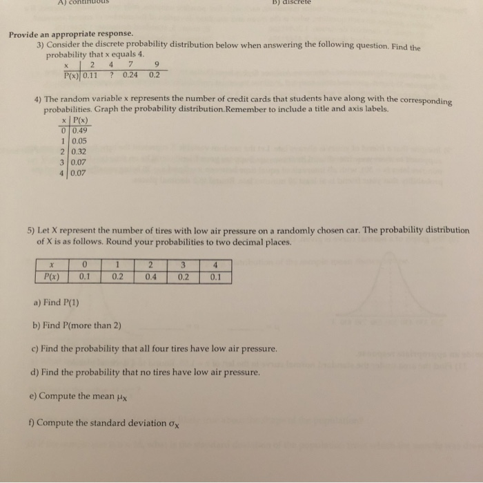 Solved A) Continuous B) Discrete Provide An Appropriate | Chegg.com