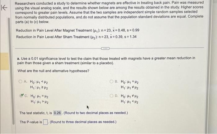 Solved Researchers conducted a study to determine whether | Chegg.com