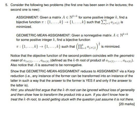 Solved 5. Consider the following two problems (the first one | Chegg.com