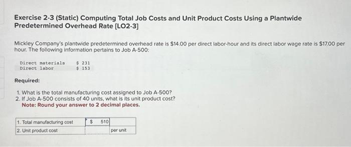 Solved Exercise 2-1 (Static) Compute A Predetermined | Chegg.com