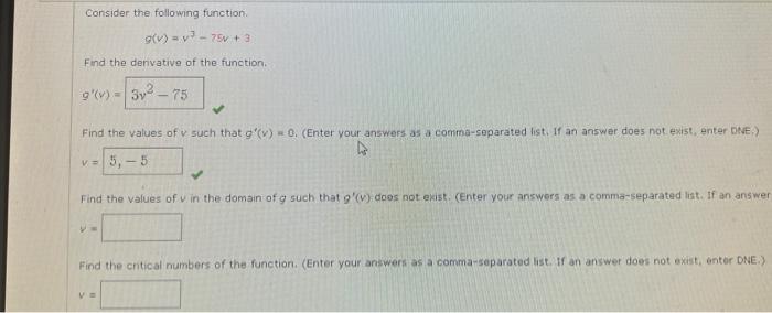 Solved Consider the following function. g(v)=v3−75v+3 Find | Chegg.com