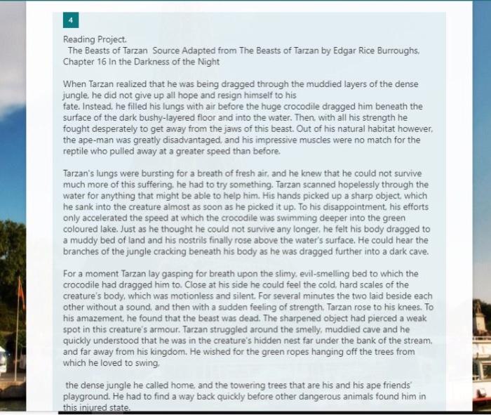Solved Reading Project The Beasts of Tarzan Source Adapted | Chegg.com