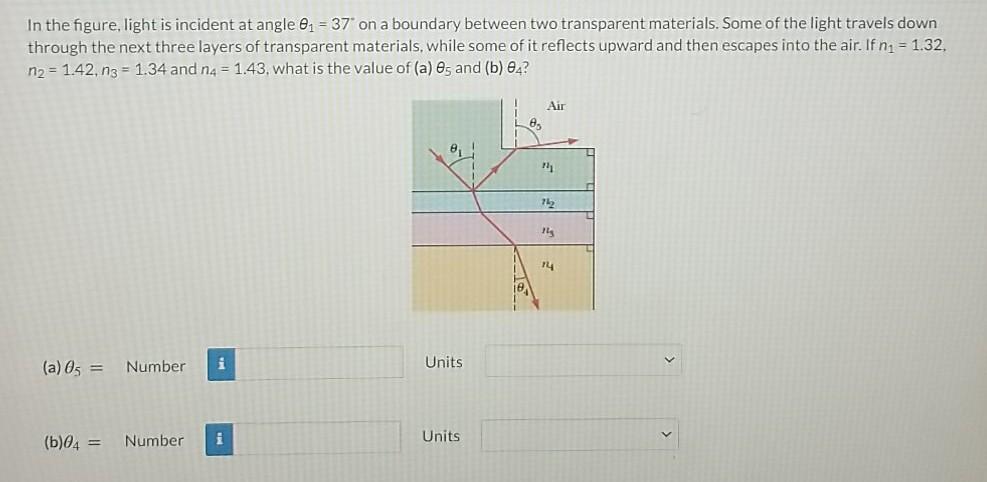 Solved In the figure, light is incident at angle 01 = 37" on | Chegg.com