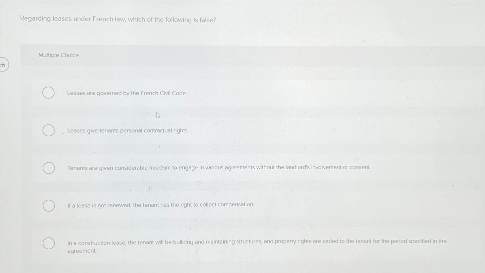 Solved Regarding leases under French law, which of the | Chegg.com