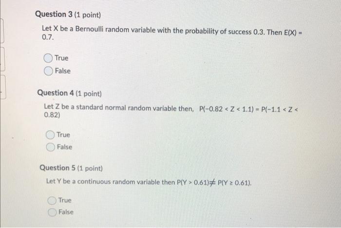 Solved Question 3 (1 point) Let X be a Bernoulli random | Chegg.com