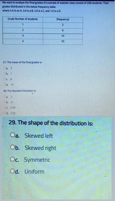 Solved We want to analyze the final grades of a sample of | Chegg.com