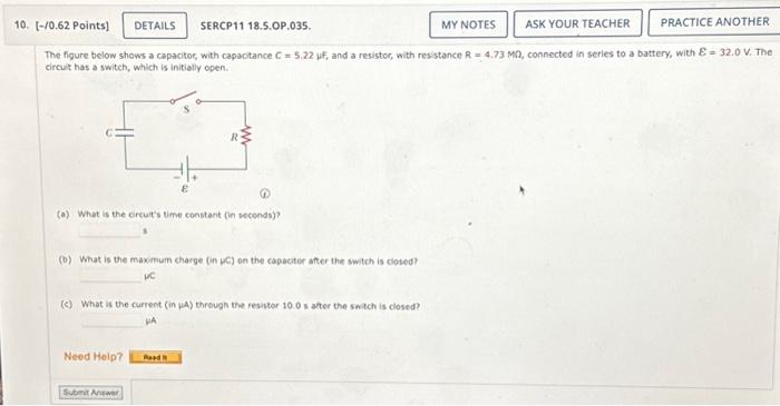 Solved 10. [-/0.62 Points] The figure below shows a | Chegg.com