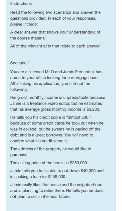 Solved Instructions Read the following two scenarios and | Chegg.com