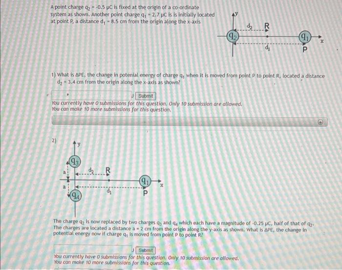 A point charge q2=−0.5μC is fixed at the origin of a | Chegg.com