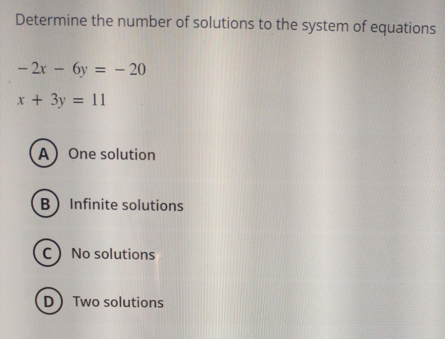determine the number of solutions of the system y=2x-1 y=-2x 3