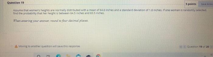 Solved Question 13 5 points Save Ant Assume that women's | Chegg.com