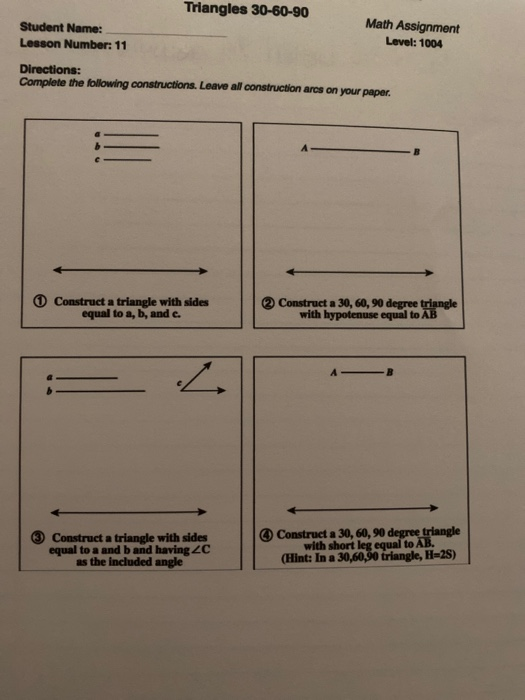 Solved Directions Complete The Following Constructions Chegg Com