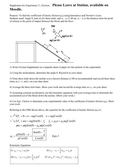 Solved Supplement for Experiment 11. Friction. Please Leave | Chegg.com