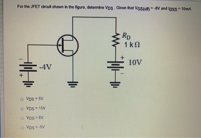 Solved For the JFET circuit shown in the figure, determine | Chegg.com