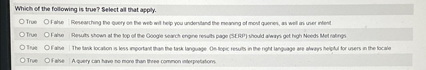 Solved Which of the following is true? Select all that | Chegg.com
