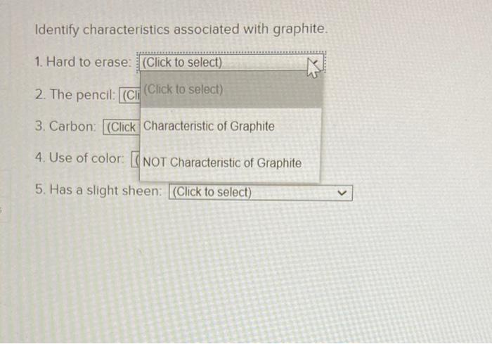 Solved Identify characteristics associated with graphite. 1. | Chegg.com