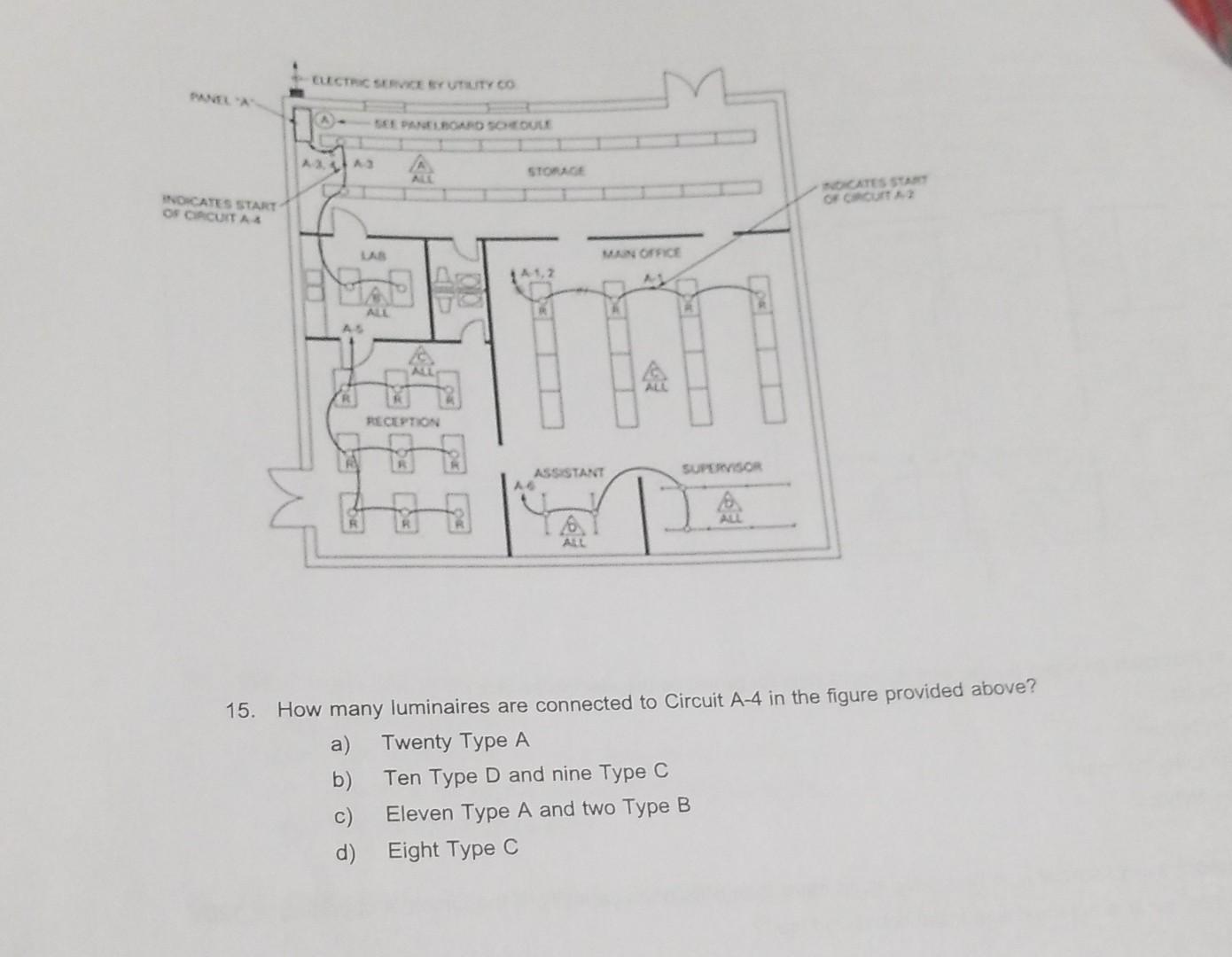 Solved 15. How many luminaires are connected to Circuit A−4