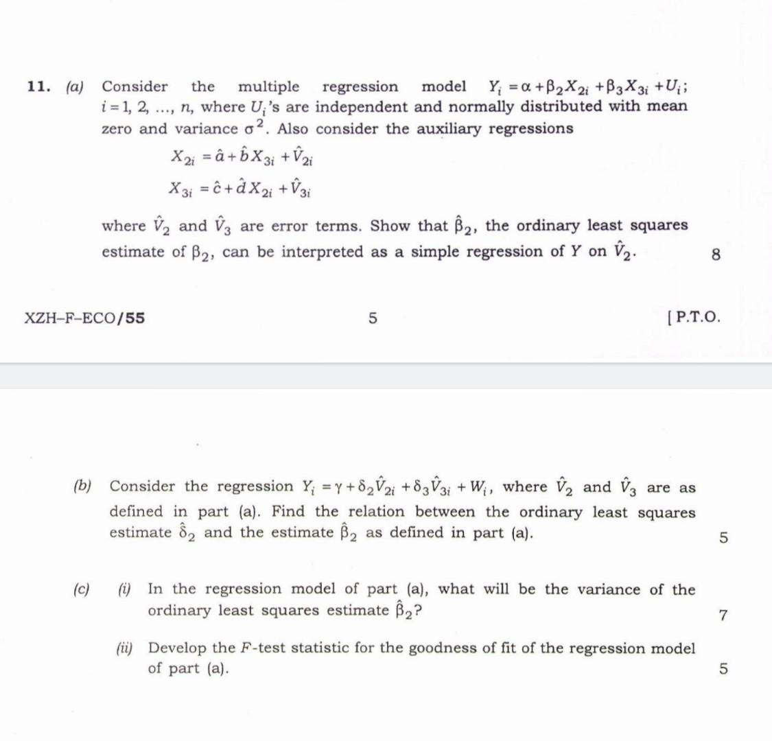 Solved (a) Consider the multiple regression model | Chegg.com
