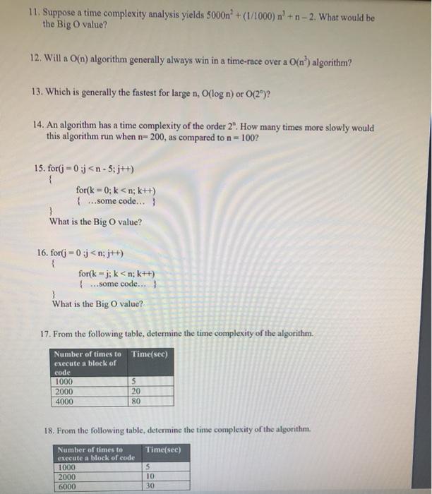 11 Suppose A Time Complexity Analysis Yields 5000n Chegg Com