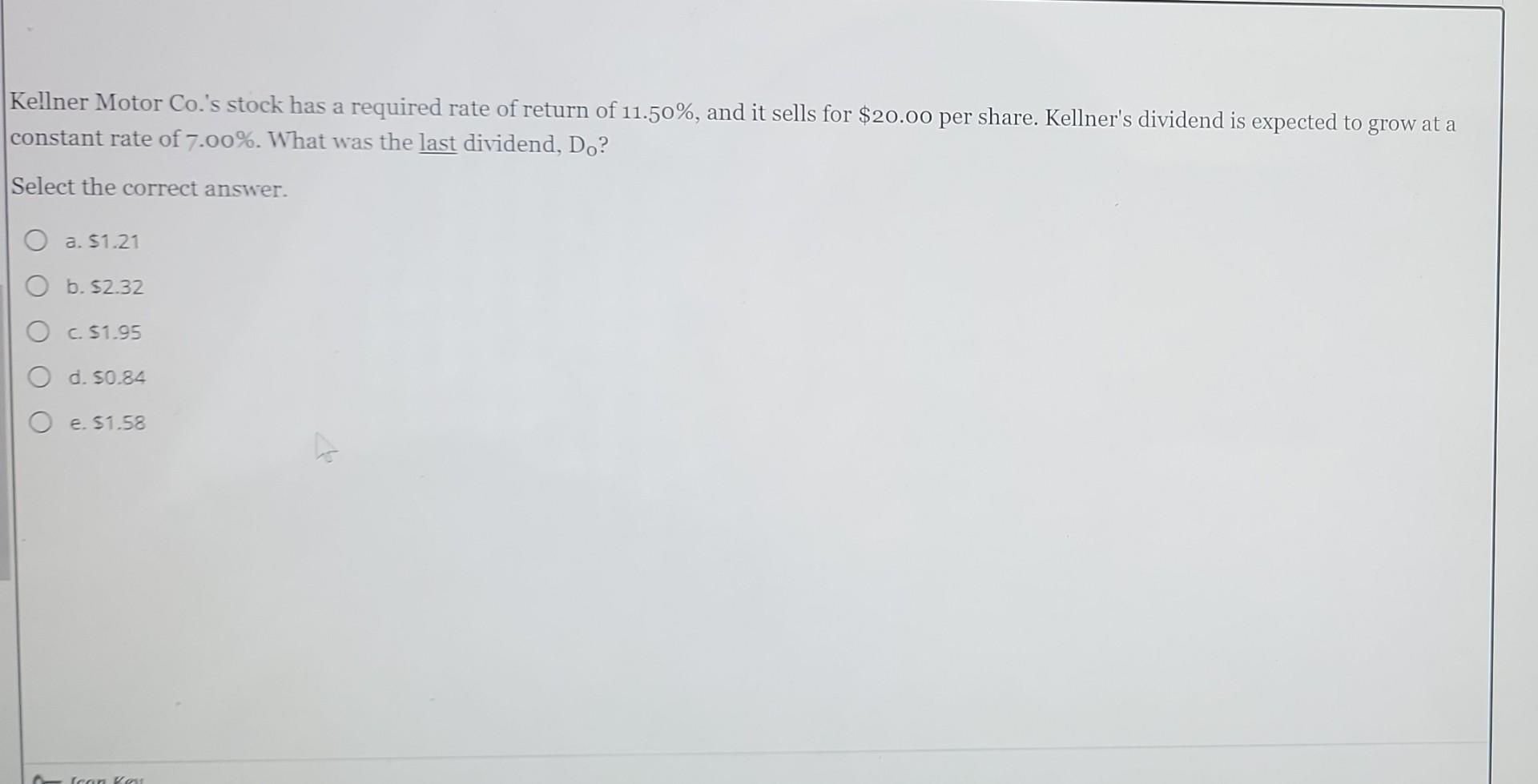 Solved Kellner Motor Co.'s stock has a required rate of