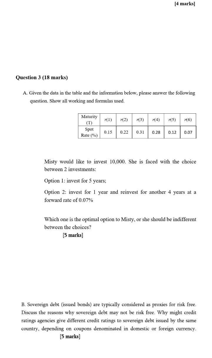 Solved [4 marks) Question 3 (18 marks) A. Given the data in | Chegg.com