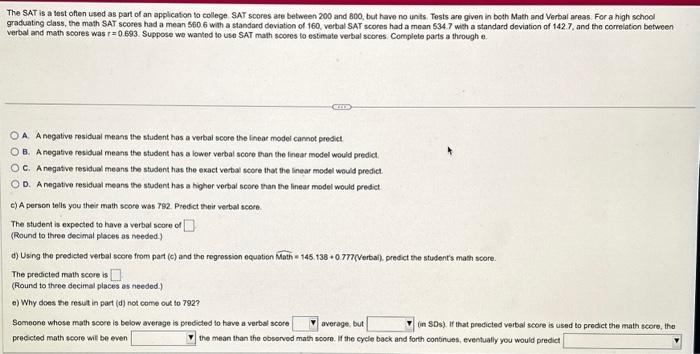 Solved The SAT is a test often used as part of an | Chegg.com